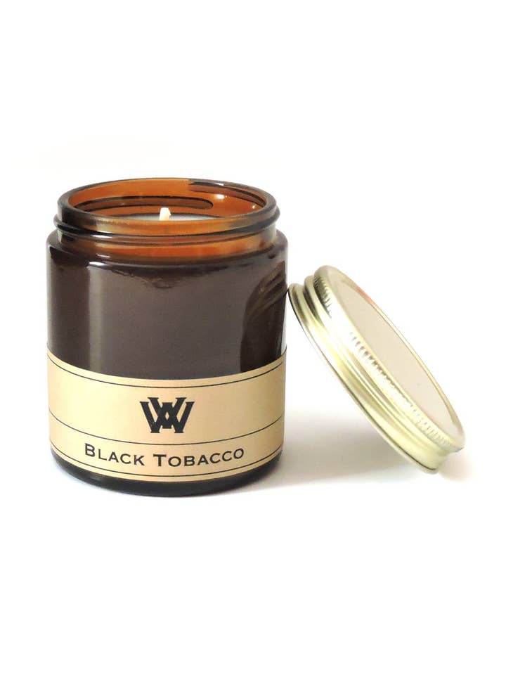 3.5 oz Black Tobacco Soy Candle for wholesale by W.V. Candle Co.