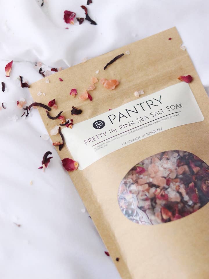 Pretty In Pink Sea Salt Soak  - Hibiscus Jasmine Bath Salt for wholesale by Pantry Products - Skin, Body, + Wellness