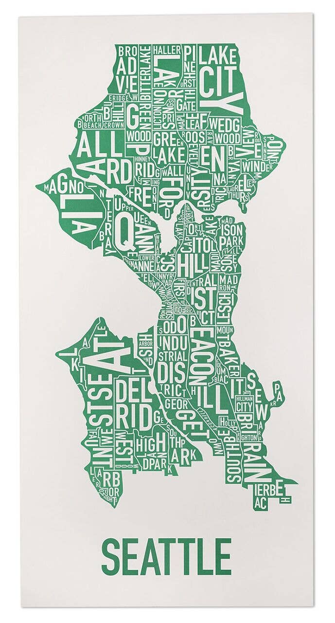 Ork Posters - Wholesale Poster - 16" x 32" Seattle Neighborhood Map Poster2