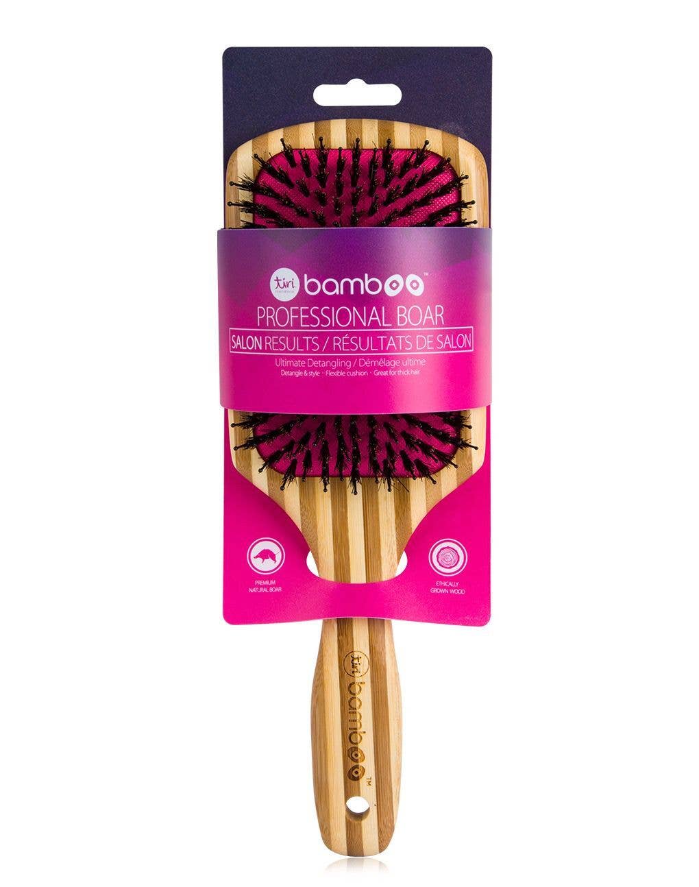 Tiri Pro - Wholesale Hair Brush/Comb - Bamboo XL Detangling Paddle Brush with Boar Bristles - Pink5