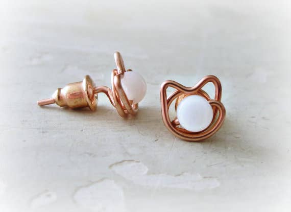 Contempo Jewelry - Wholesale Stud/Post Earrings - Tiny Mother of Pearl + Copper Cat Stud Earrings3