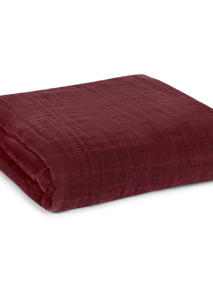 Organic Cotton Muslin Swaddle - Maroon for wholesale by Modern Burlap