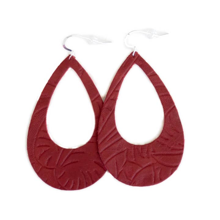 Tooled Red - The Eclipse Leather Earrings for wholesale by OneWild