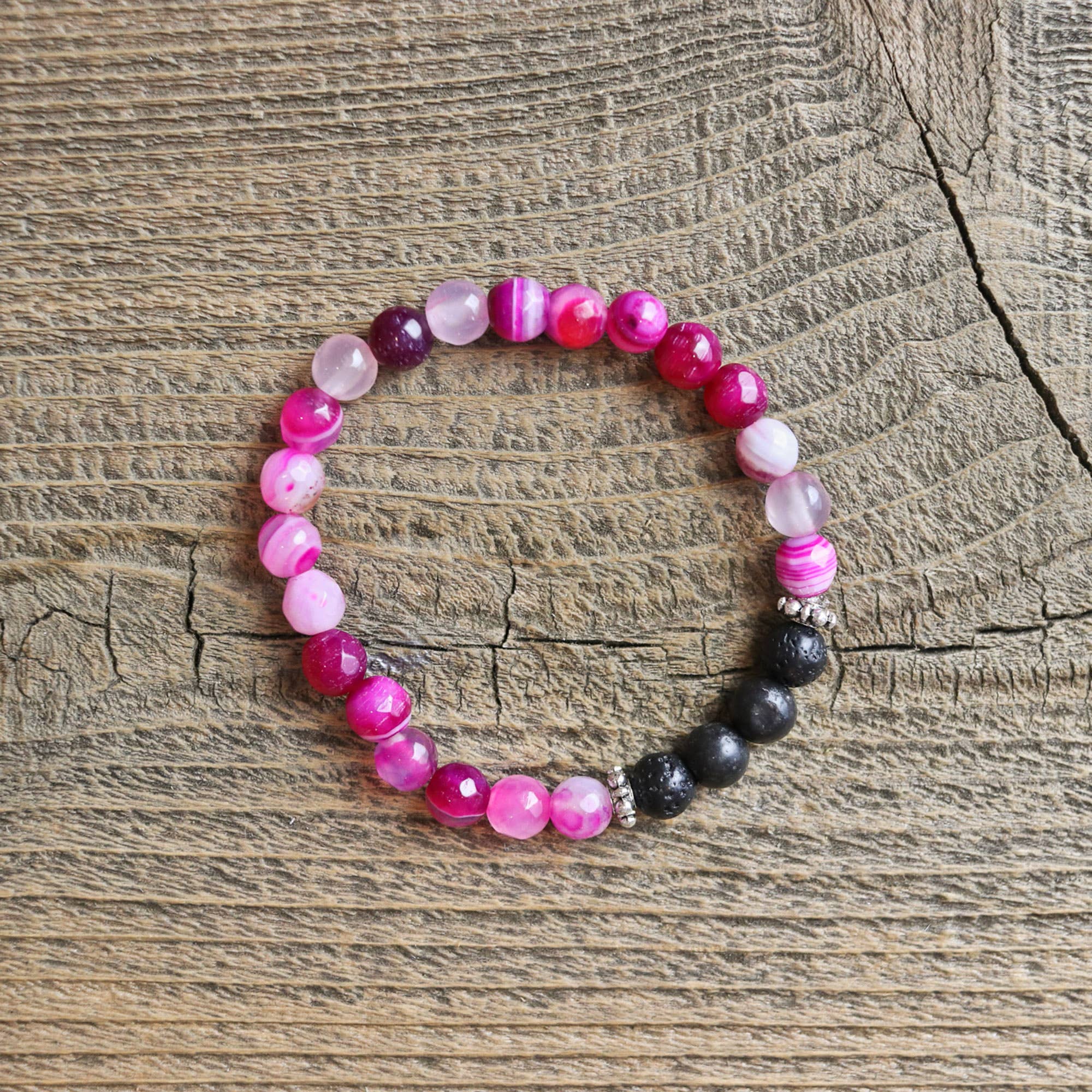 Love N’ Lava Designs - Wholesale Aromatherapy Bracelet - Children's Pink Stripe Agate Essential Oil Diffuser Bracelet0