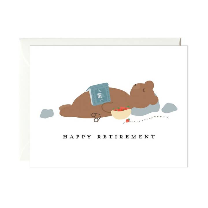 Snoozing Bear Retirement Card for wholesale by Paula & Waffle