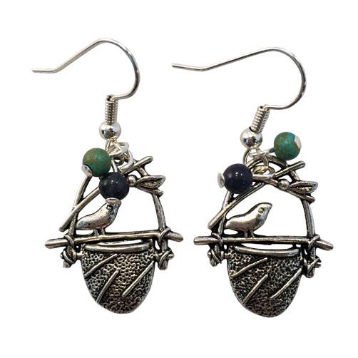 Turquoise Bead-accents Nesting Bird Earrings for wholesale by Nancy Neill Designs