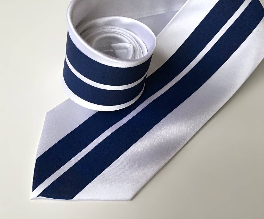 Cyberoptix Tie Lab - Wholesale Necktie - Men's - Racing Stripes: White & Blue Microfiber Necktie3