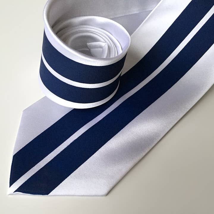 Cyberoptix Tie Lab - Wholesale Necktie - Men's - Racing Stripes: White & Blue Microfiber Necktie3