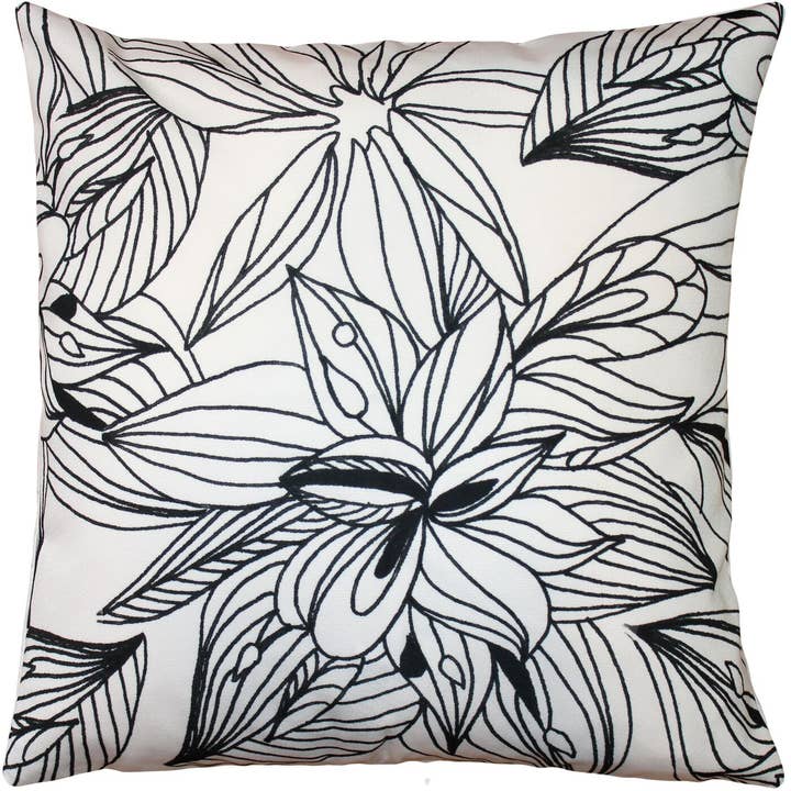 20" x 20" Karalina Pen and Ink Flowers Throw Pillow for wholesale by Pillow Decor