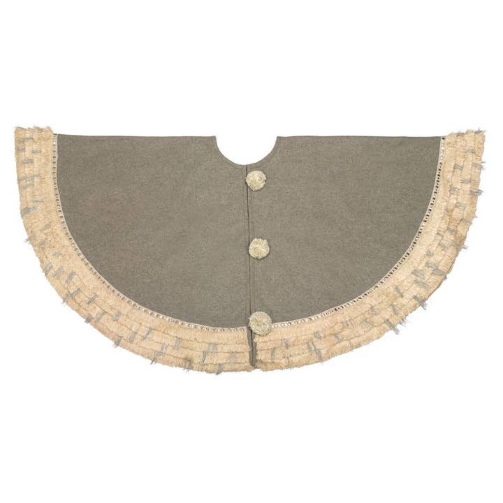 Gonna per albero di Natale fatta a mano - Frangia grigio argento/panna per la vendita all'ingrosso da parte di Arcadia Home