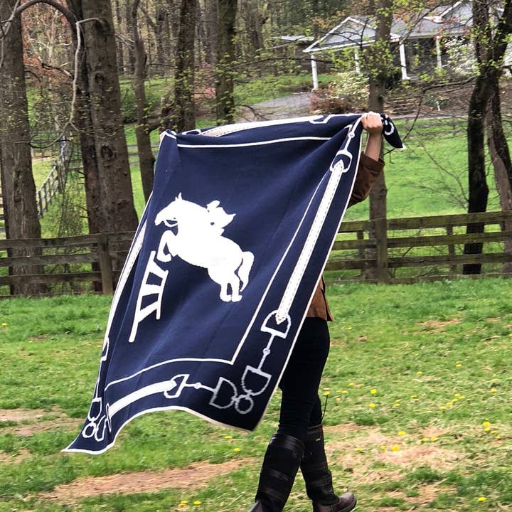 Navy Blue Cotton Sustainable Knit Throw Blanket - Equestrian Jumper
for wholesale on Faire1