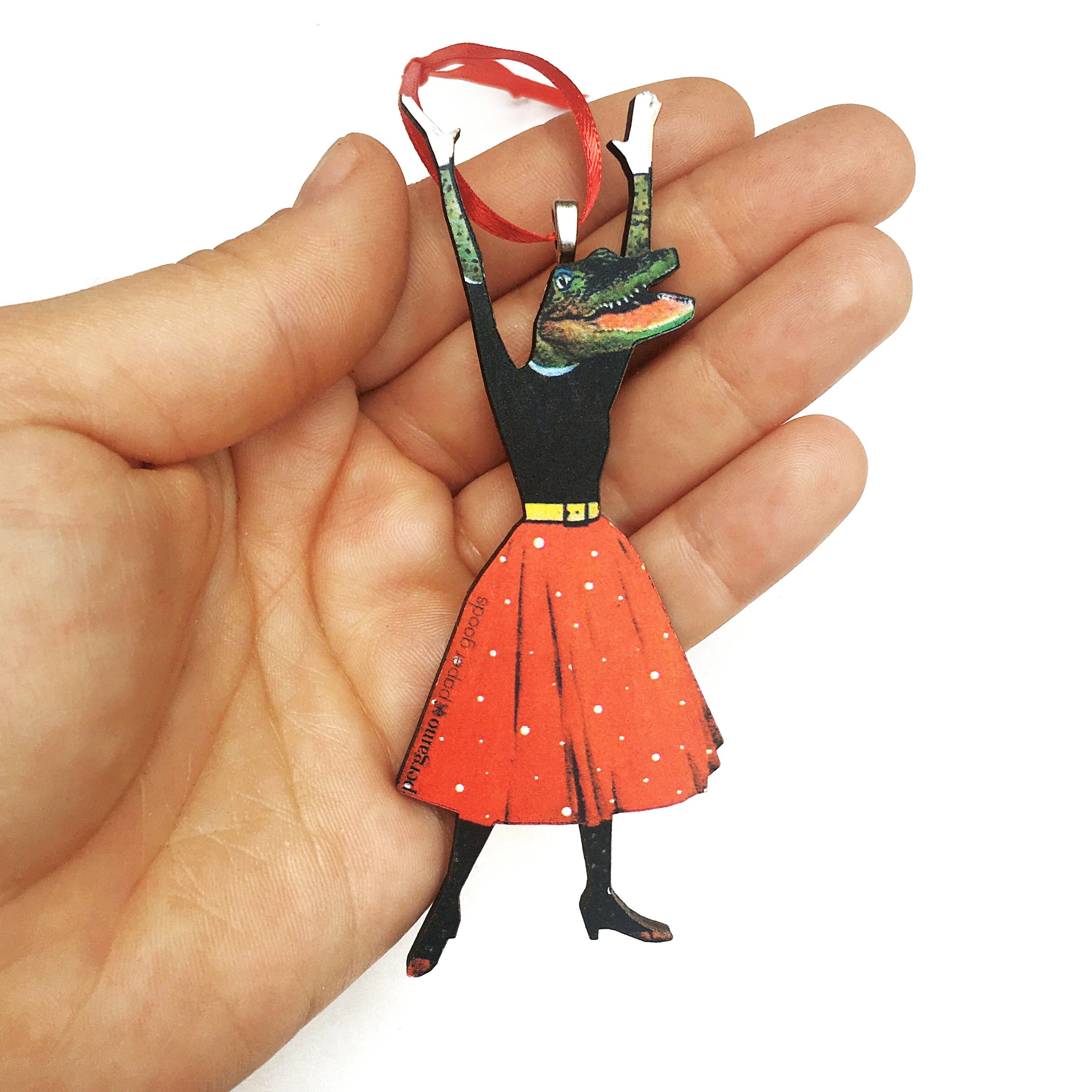 Pergamo Paper Goods - Wholesale Ornament - Alligator Christmas Ornament - Laser Cut Wood, Vintage Style2