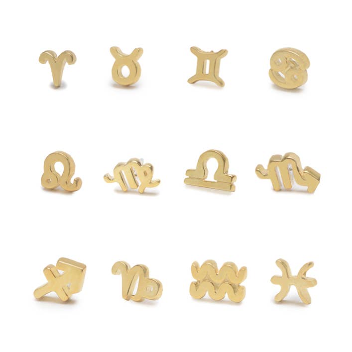 Tiny Zodiac Stud- YELLOW GOLD for wholesale by Bing Bang