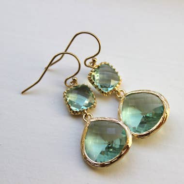 Gold Large Prasiolite Green Earrings for wholesale by Laalee Jewelry