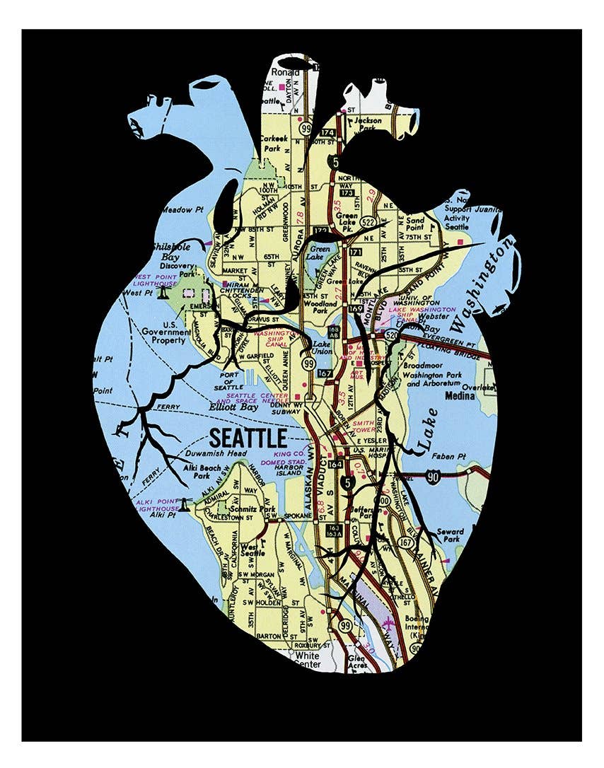 Granny Panty Designs - Wholesale Art Print - Heart Of Seattle Map Art Print4