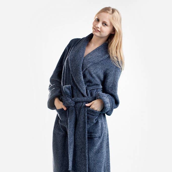 Fleece Long Robe - Heather Denim for wholesale by La Cera