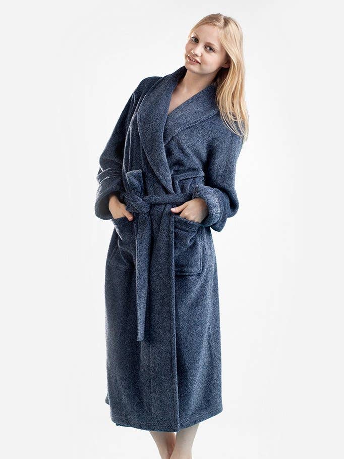 La Cera – wholesale Robe – Women's – Fleece Long Robe - Heather Denim0