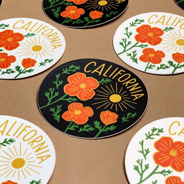 Paper Parasol Press - Wholesale Sticker - California Poppy Sun White Sticker2