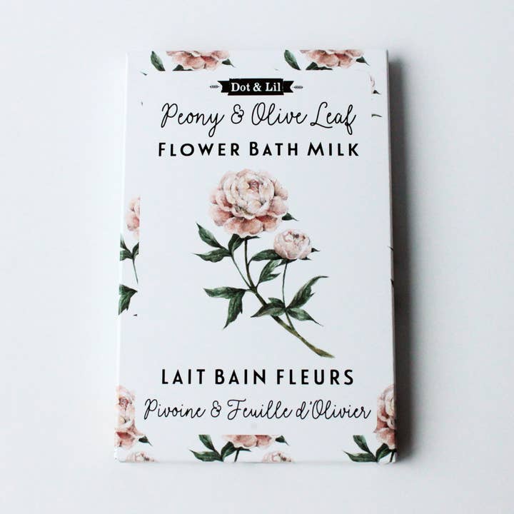 Peony & Olive Leaf Flower Bath Milk Sachet for wholesale by Dot & Lil