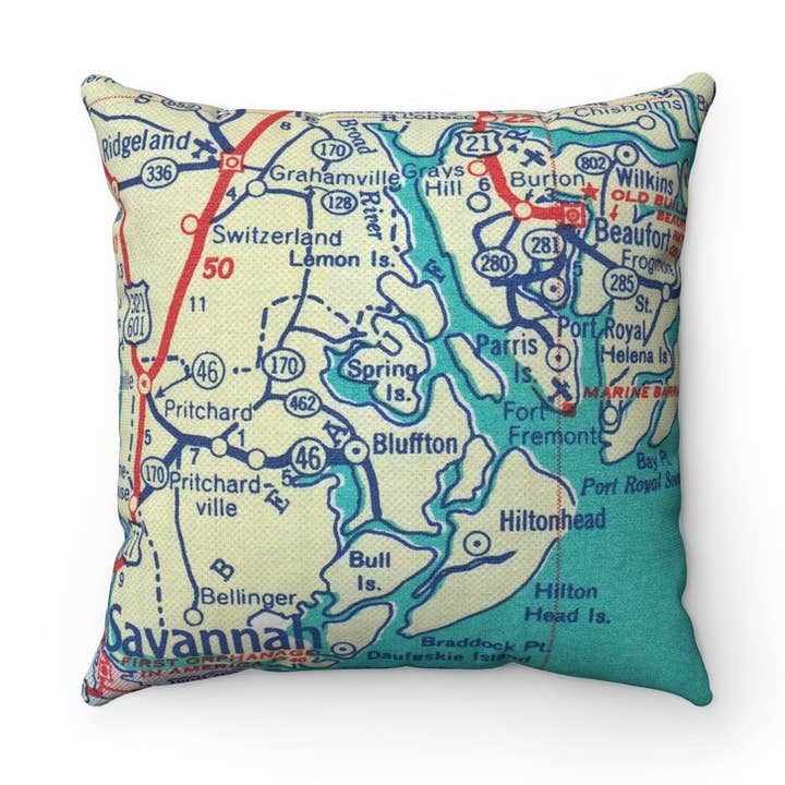 Blufton Map Decorative Pillow Throw Pillow for wholesale by Daisy Mae Designs
