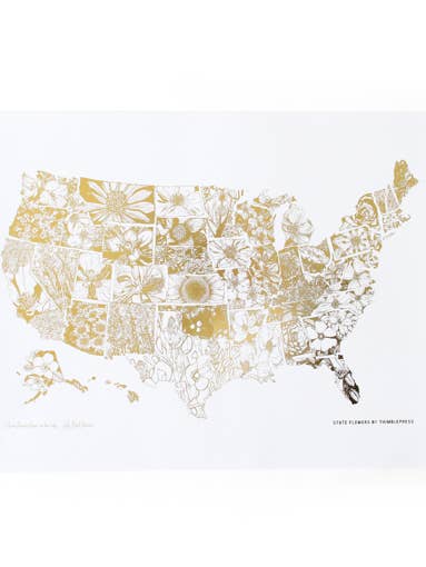 USA State Flower Gold Foil 16 x 20 Print for wholesale by Thimblepress