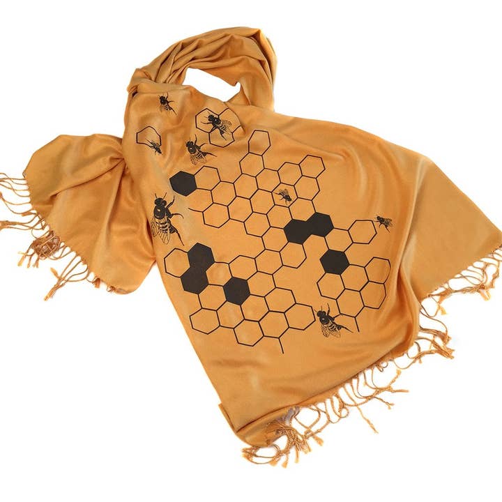 Honey Bee Scarf. "Oh Honey!" Pashmina for wholesale by Cyberoptix Tie Lab