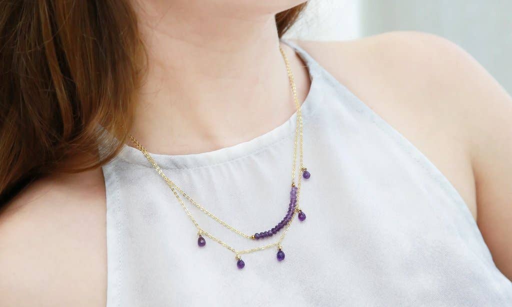 Less is More - Wholesale Pendant/Charm Necklace - Amethyst Drop Confetti Necklace (Gold or Silver)2