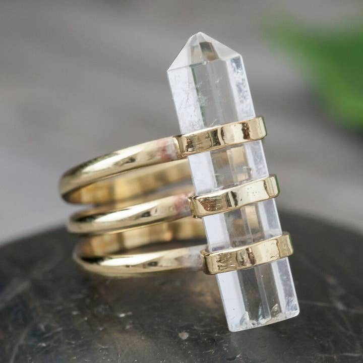 Brass Ring Featuring a Crystal Quartz Point for wholesale by Baizaar