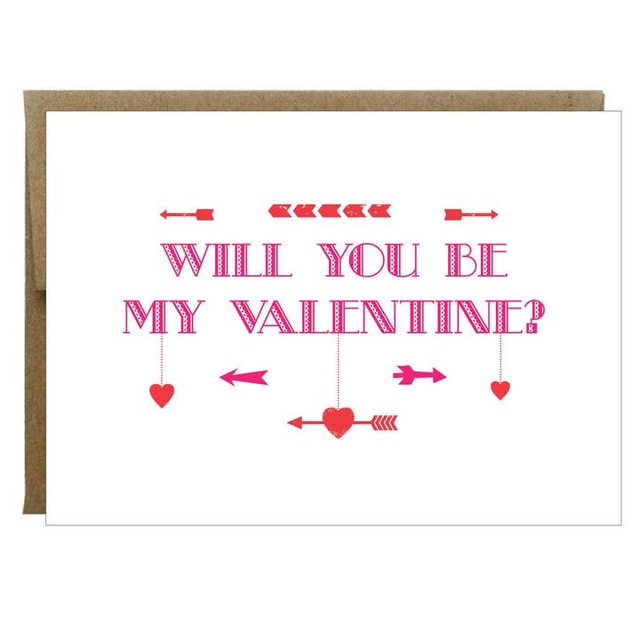 Will You Be My Valentine? Heart and Arrow Greeting Card for wholesale by Idea Chic