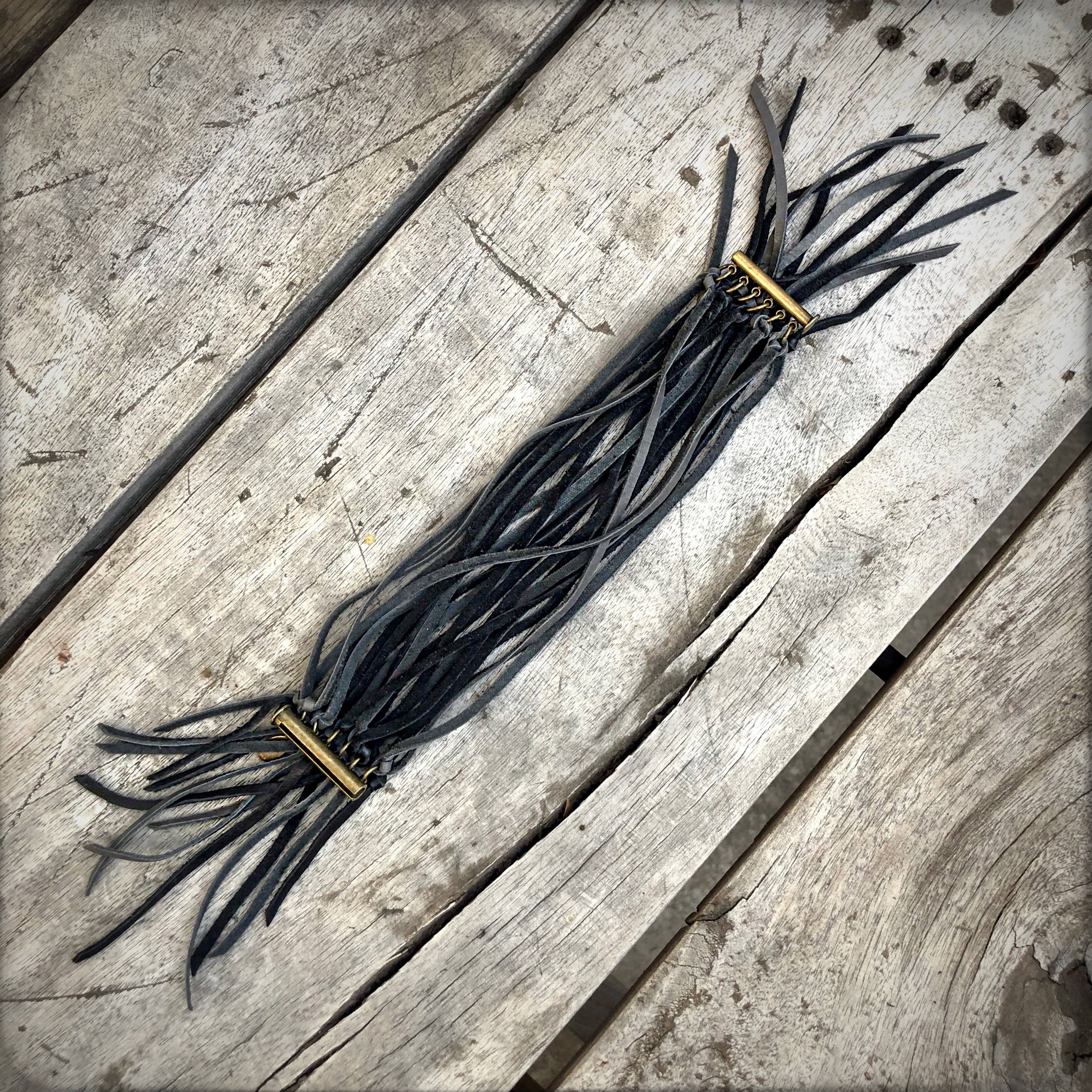 ASTALI - Wholesale Cuff Bracelet - Leather Biker Cuff - Charcoal & Black, Multi-Strand Bracelet6