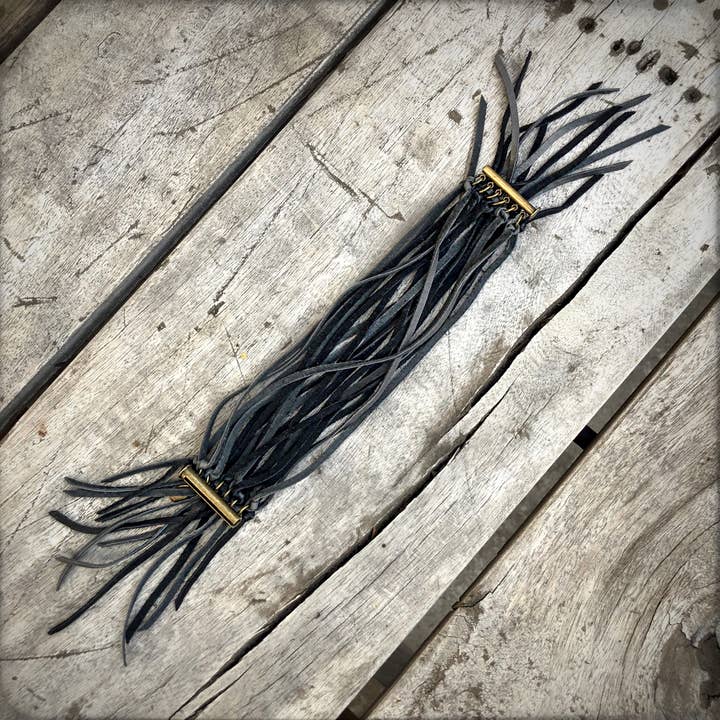 ASTALI - Wholesale Cuff Bracelet - Leather Biker Cuff - Charcoal & Black, Multi-Strand Bracelet6