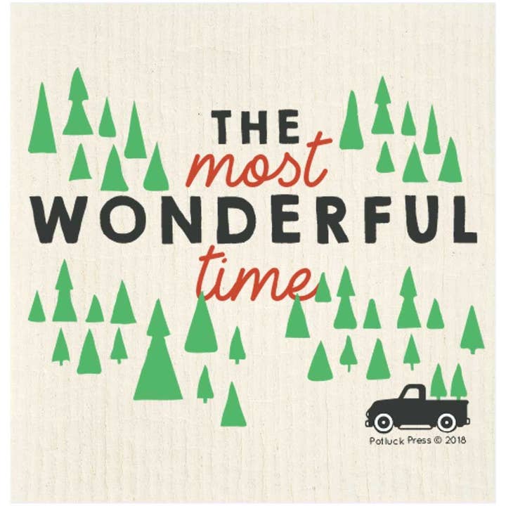 Most Wonderful Time Truck Swedish Dishcloth for wholesale by Potluck Press
