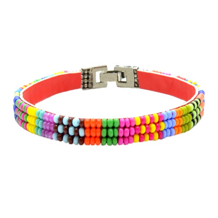 Seed bead 3 Row Block & Checker Bracelet in Multi-Color for wholesale by Erik & Mike