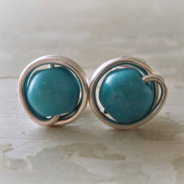Boucles d'oreilles à tige turquoise pour la vente par Contempo Jewelry