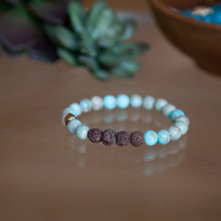 BOPS WHOLESALE - Wholesale Beaded Bracelet - Zengo Turquoise & Lava Stones Stretchy Bracelet