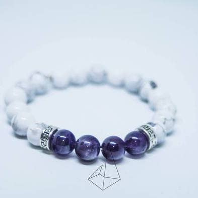 Clear Stretch String  - Lavendar Ice / Rich Purple Amethyst Crystal Bali Spacers Pastel Bright Soft Light Pink Natural Healing Quartz Stone Stretch Bracelet for wholesale by Foxfire Stones