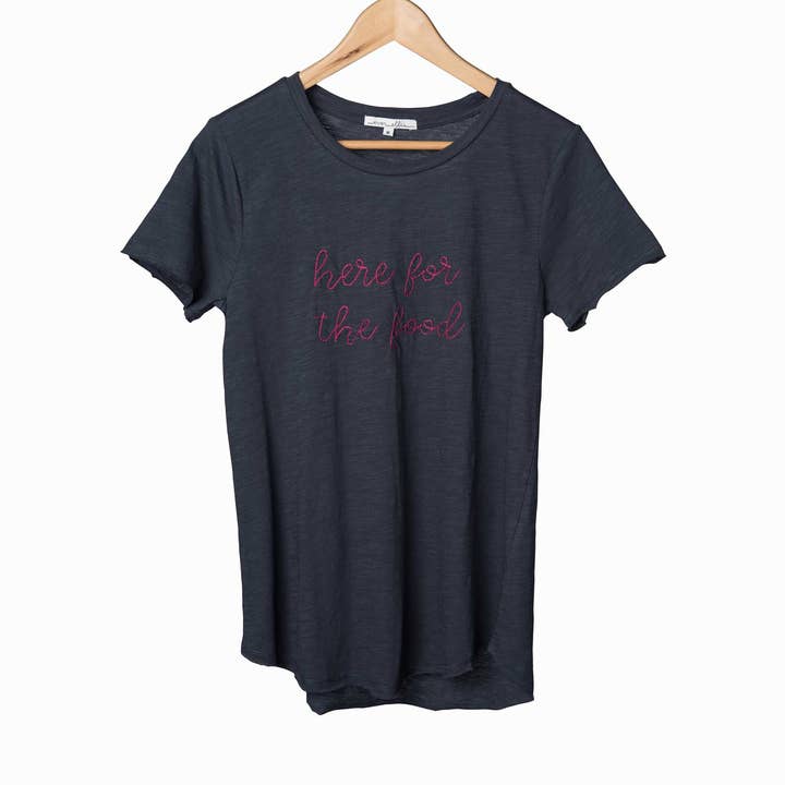 SALE Extra Large Cotton Navy Here for the Food T-Shirt for wholesale by Totalee Gift
