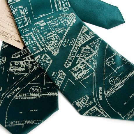 Cyberoptix Tie Lab - Wholesale Necktie - Men's - Detroit Map Necktie, Historic Eastern Market Tie