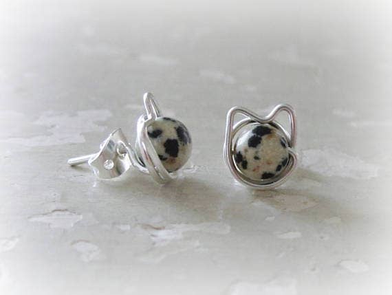 Contempo Jewelry - Wholesale Stud/Post Earrings - Dalmatian Jasper Cat Sterling Stud Earrings1