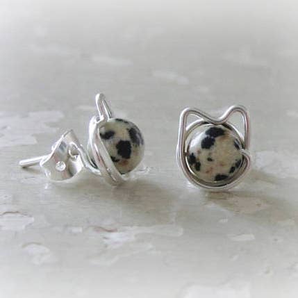 Contempo Jewelry - Wholesale Stud/Post Earrings - Dalmatian Jasper Cat Sterling Stud Earrings1