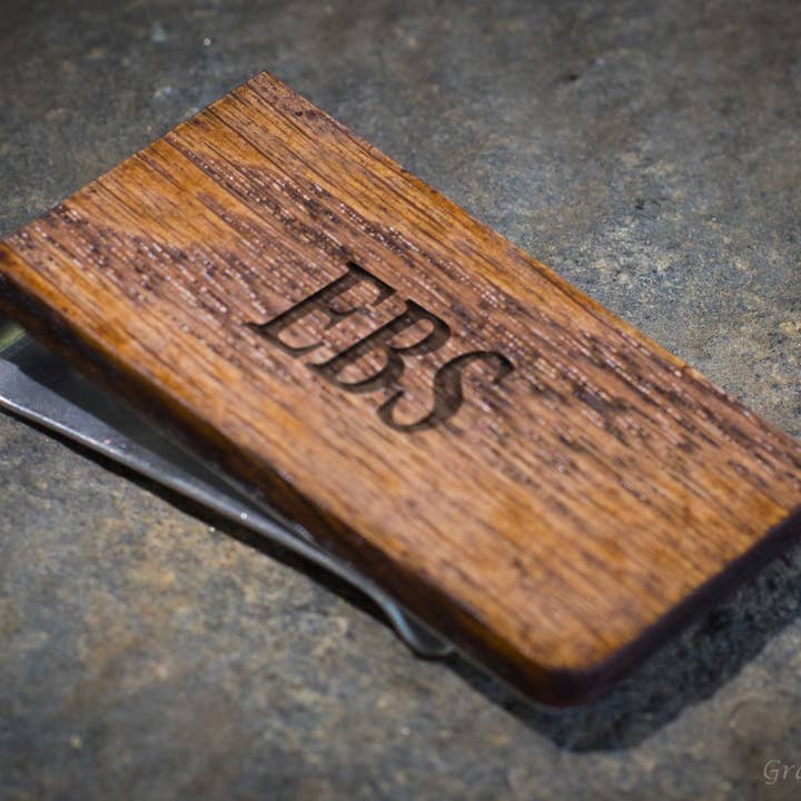 Personalized Wood Money Clip for wholesale by Grateful Gadgets