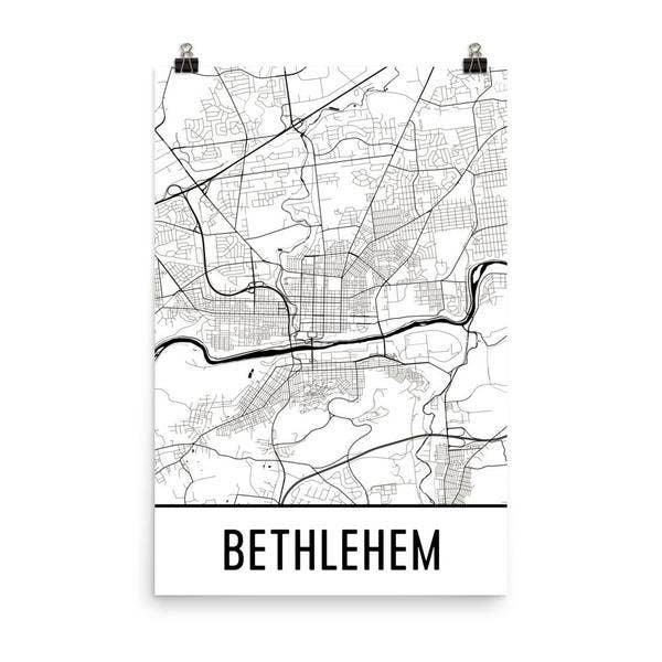 Modern Map Art - Wholesale Poster - Bethlehem Street Map Poster 8" x 10"0