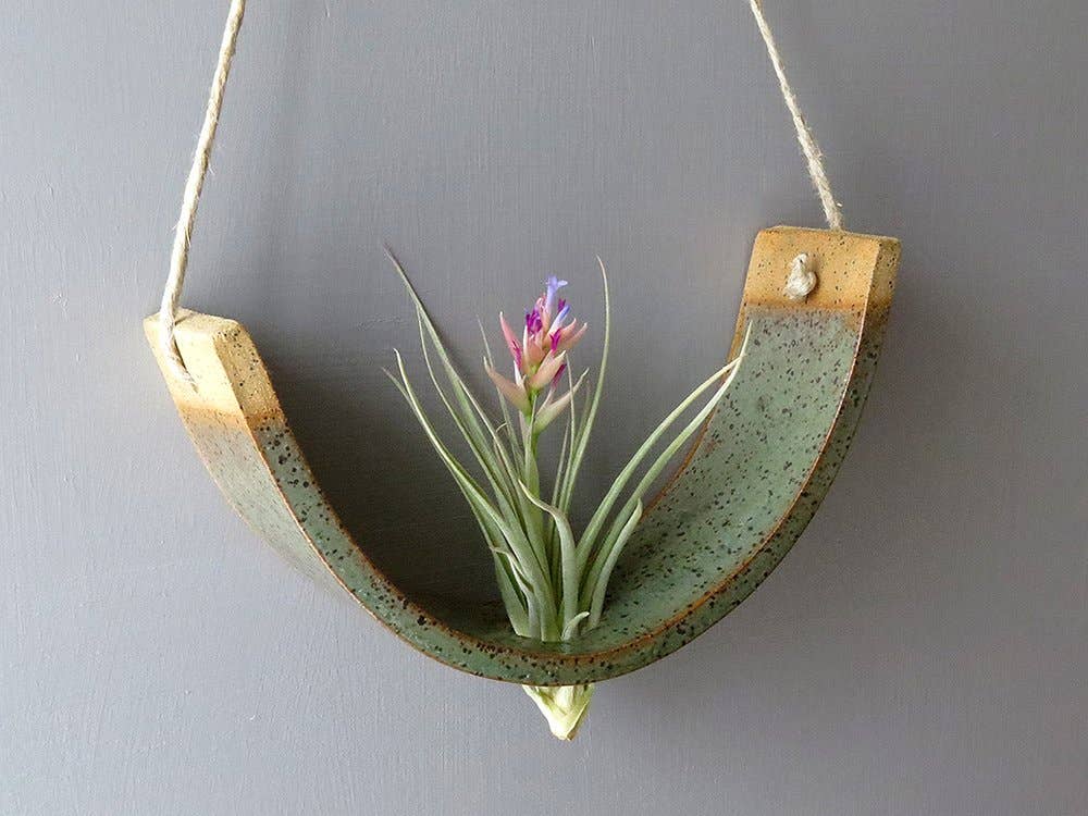 Mudpuppy Ceramic Studio - Wholesale Hanging Planter - Hanging Air Plant Cradle - Gunmetal Green Planter Vase1