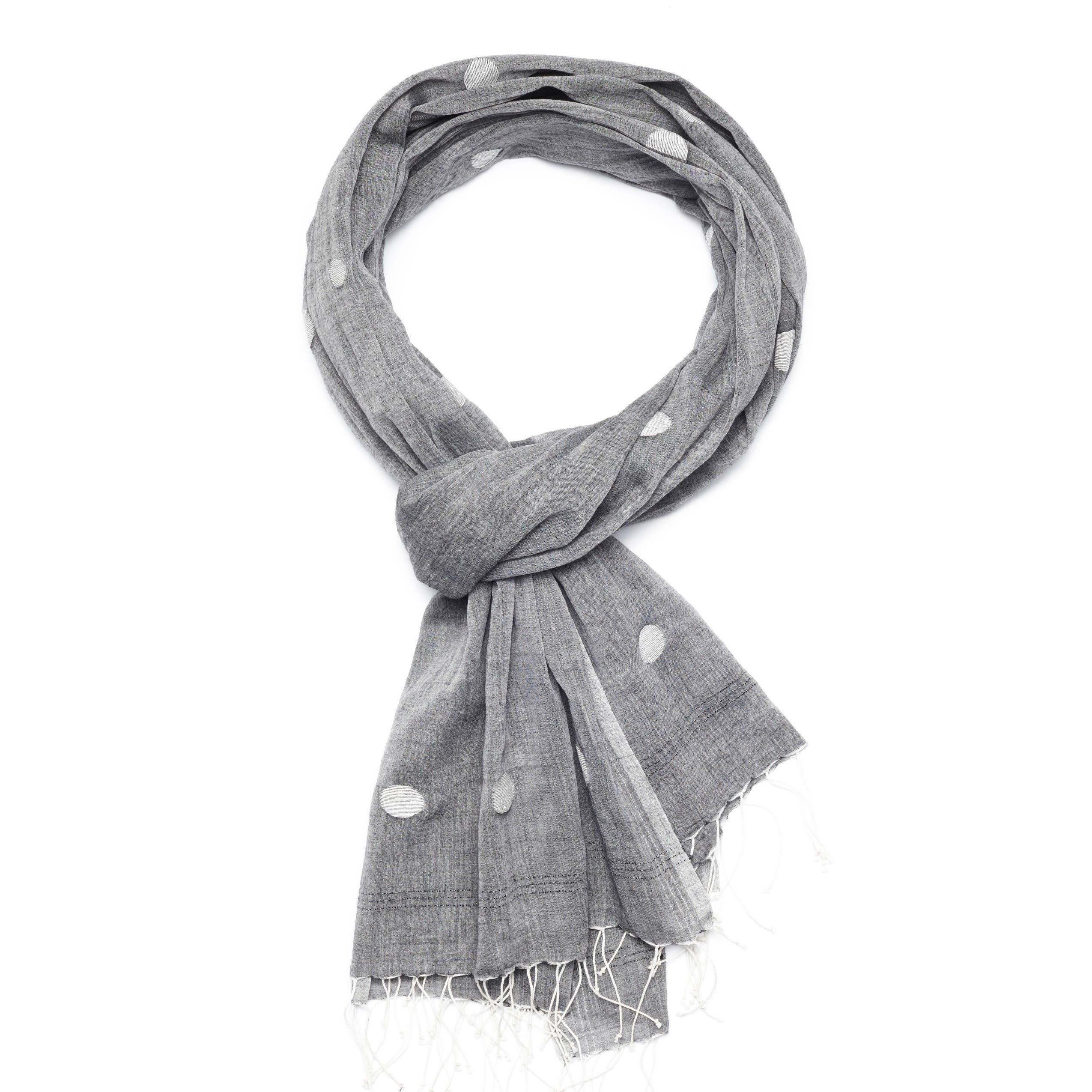 Indigo Handloom - Wholesale Scarf - Women's - Jamdani Dots - Grey0