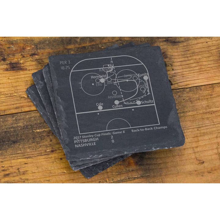 Greatest Penguins Plays: Slate Coasters (Set of 4) for wholesale by Playbook Products