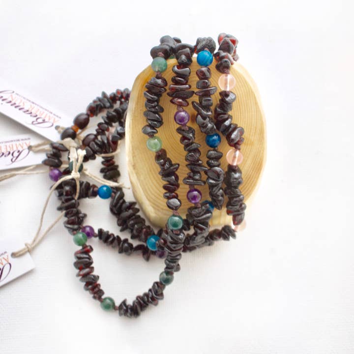 Beaming Amber Sun, LLC - Wholesale Beaded/Pearl Necklace - Adult Cherry Baltic Amber Necklace + Moss Agate1