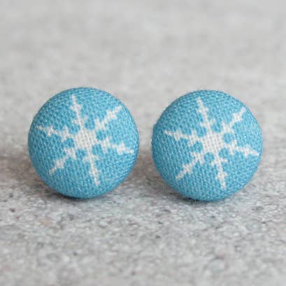 Rachel O's - Wholesale Stud/Post Earrings - Snowflakes Fabric Button Earrings0