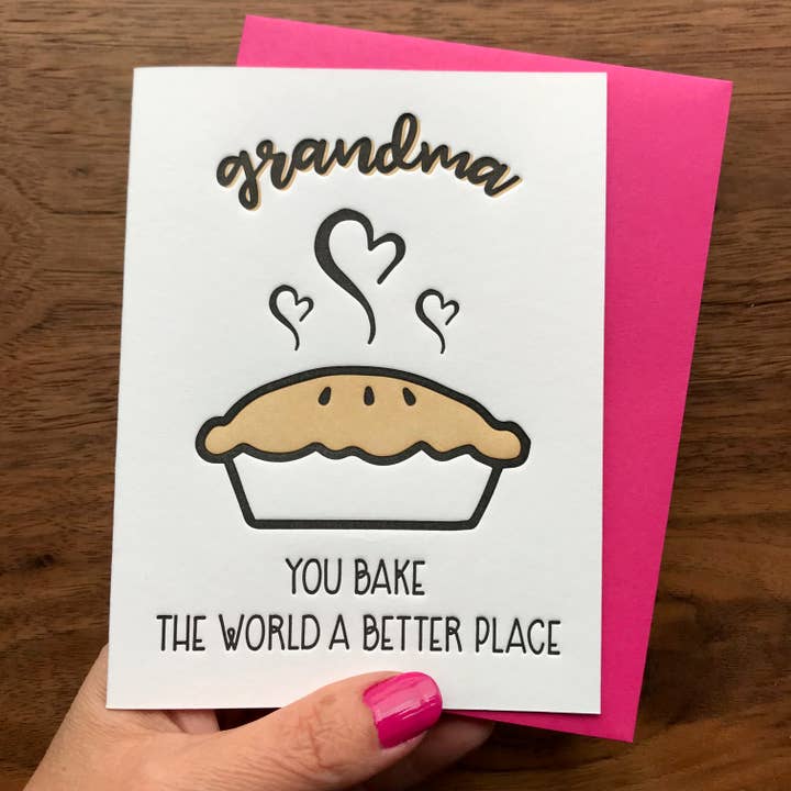 Kiss and Punch – wholesale Mother’s Day card – Punny Pie Grandma Baking Pun Letterpress Card