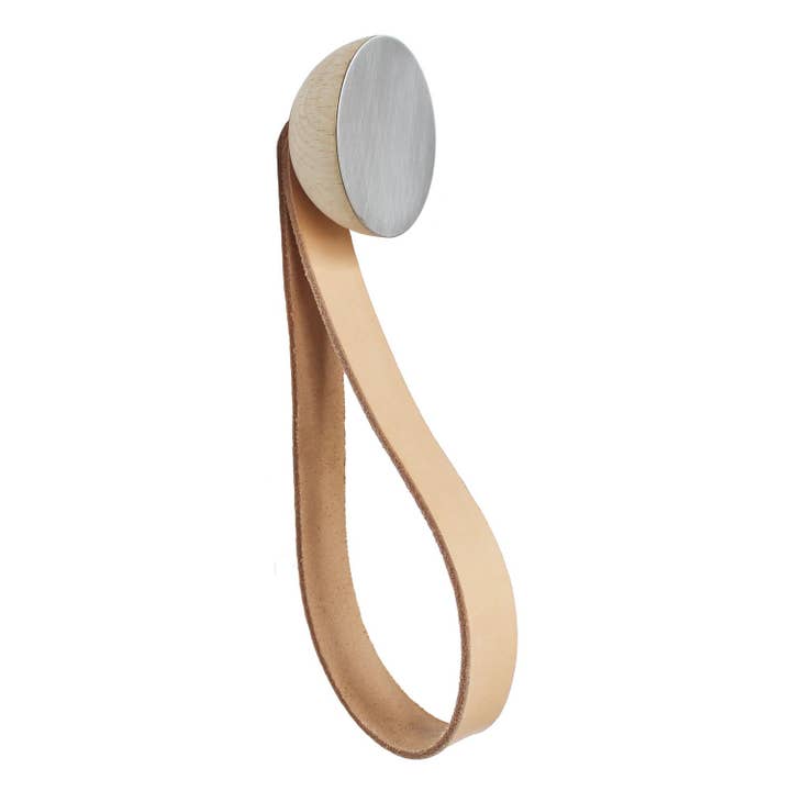 Beech Wood/Aluminium Coat Hook With Leather Strap for wholesale by 5mm Paper