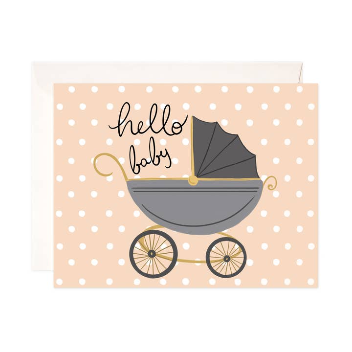 Hello Baby Carriage Greeting Card - New Baby Card for wholesale by Bloomwolf Studio